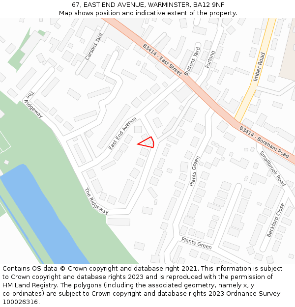 67, EAST END AVENUE, WARMINSTER, BA12 9NF: Location map and indicative extent of plot