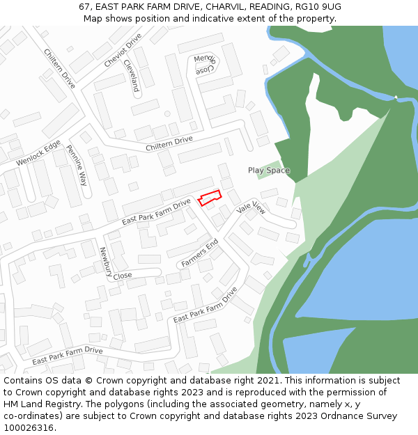 67, EAST PARK FARM DRIVE, CHARVIL, READING, RG10 9UG: Location map and indicative extent of plot
