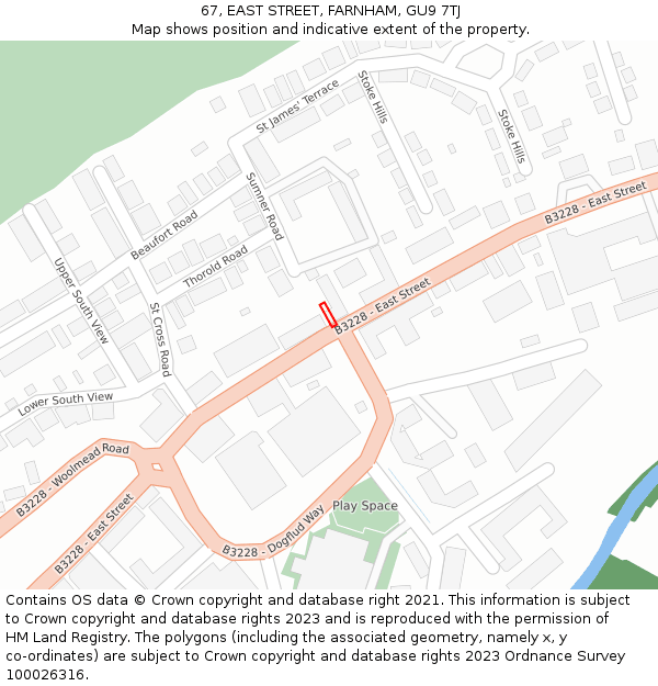 67, EAST STREET, FARNHAM, GU9 7TJ: Location map and indicative extent of plot