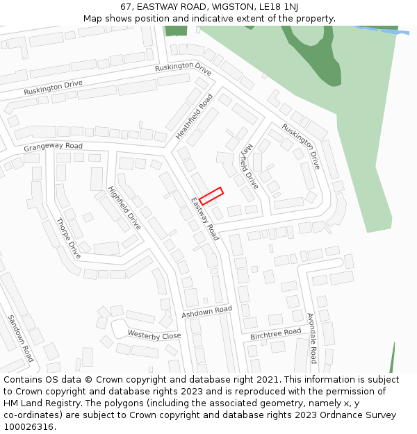 67, EASTWAY ROAD, WIGSTON, LE18 1NJ: Location map and indicative extent of plot