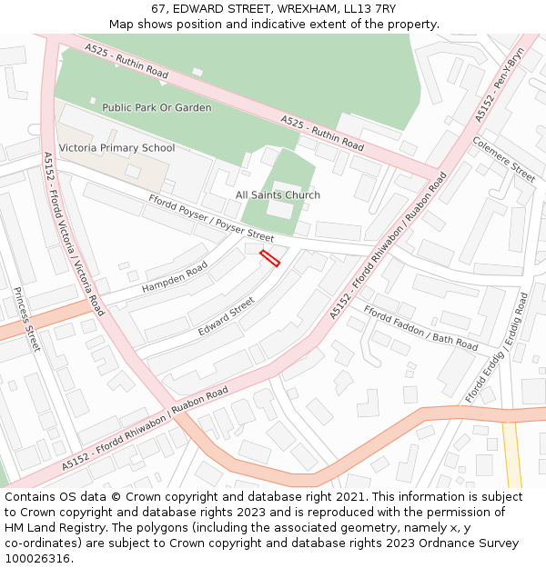 67, EDWARD STREET, WREXHAM, LL13 7RY: Location map and indicative extent of plot