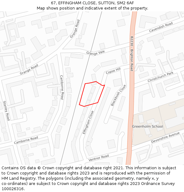 67, EFFINGHAM CLOSE, SUTTON, SM2 6AF: Location map and indicative extent of plot