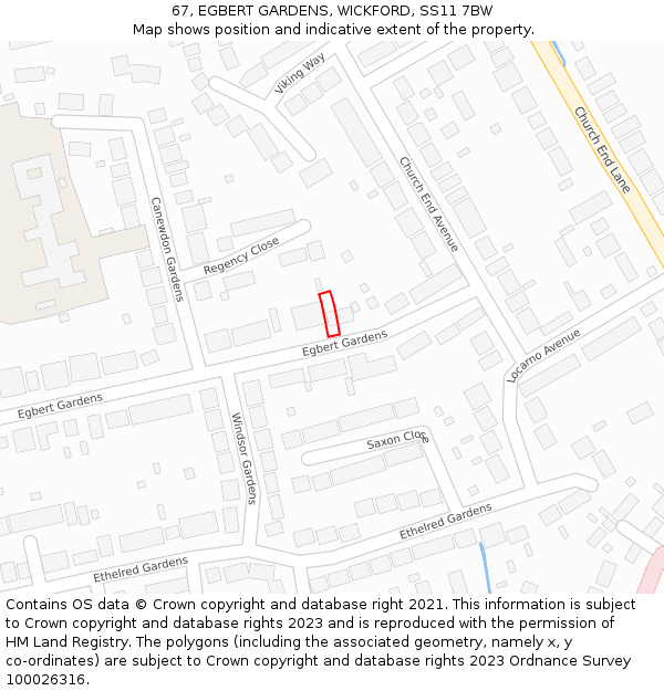67, EGBERT GARDENS, WICKFORD, SS11 7BW: Location map and indicative extent of plot