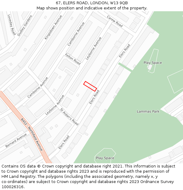 67, ELERS ROAD, LONDON, W13 9QB: Location map and indicative extent of plot