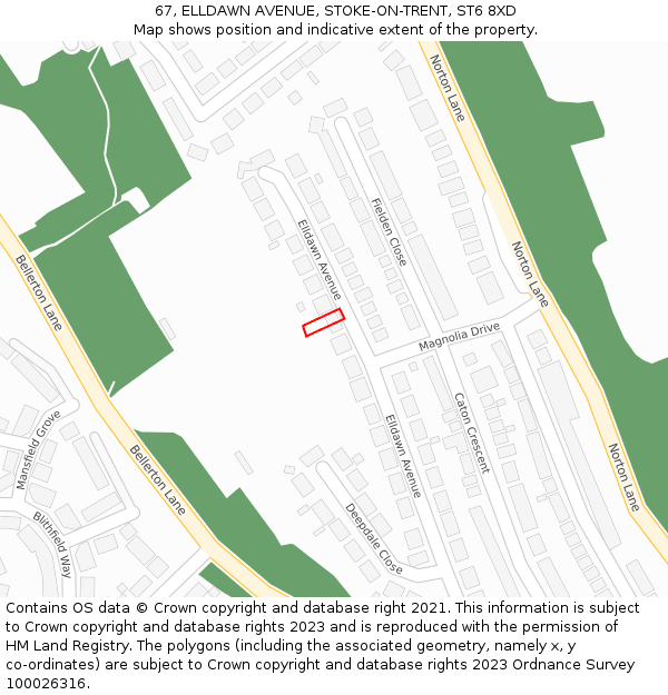 67, ELLDAWN AVENUE, STOKE-ON-TRENT, ST6 8XD: Location map and indicative extent of plot