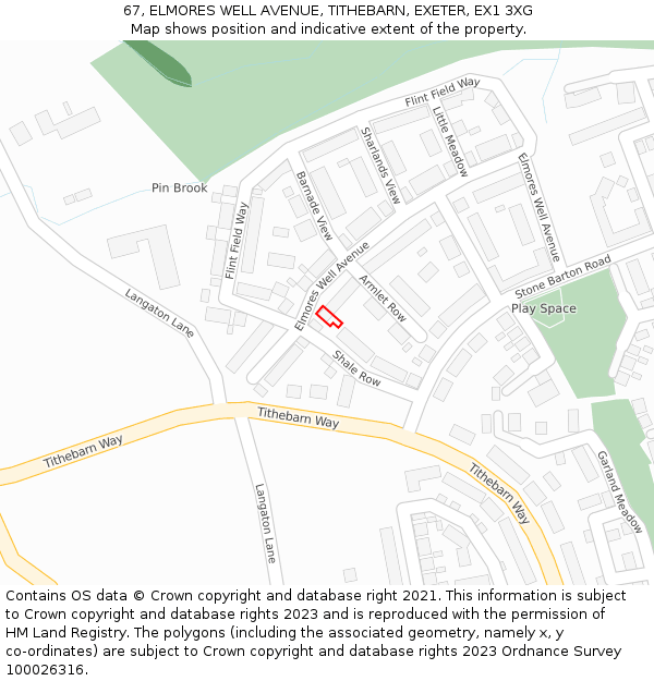 67, ELMORES WELL AVENUE, TITHEBARN, EXETER, EX1 3XG: Location map and indicative extent of plot