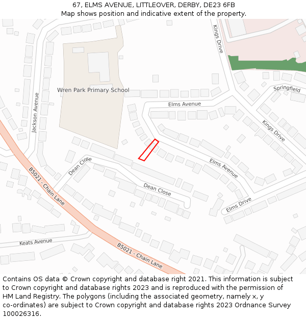 67, ELMS AVENUE, LITTLEOVER, DERBY, DE23 6FB: Location map and indicative extent of plot