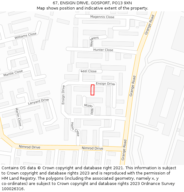 67, ENSIGN DRIVE, GOSPORT, PO13 9XN: Location map and indicative extent of plot