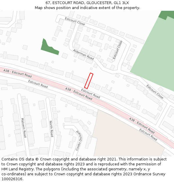 67, ESTCOURT ROAD, GLOUCESTER, GL1 3LX: Location map and indicative extent of plot