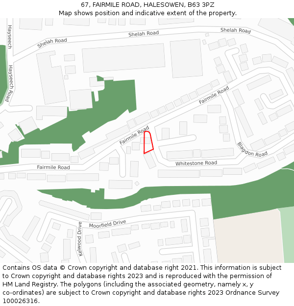 67, FAIRMILE ROAD, HALESOWEN, B63 3PZ: Location map and indicative extent of plot
