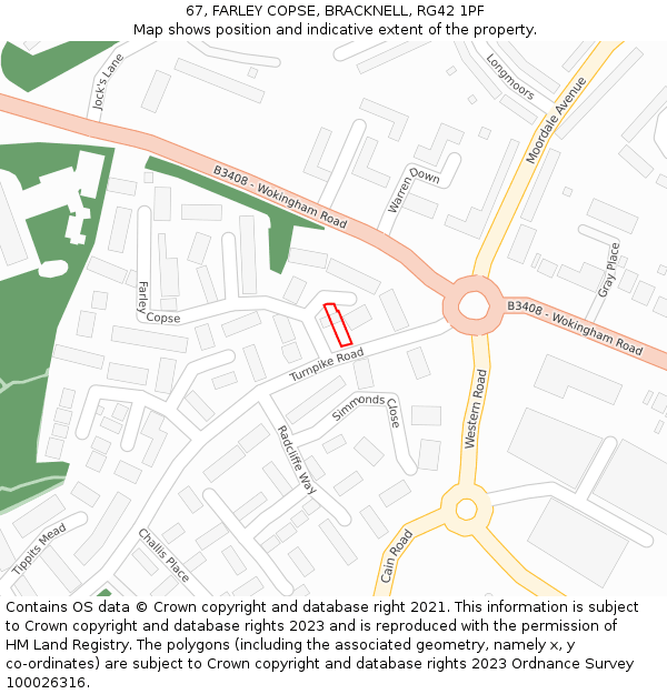 67, FARLEY COPSE, BRACKNELL, RG42 1PF: Location map and indicative extent of plot