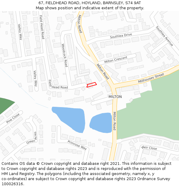 67, FIELDHEAD ROAD, HOYLAND, BARNSLEY, S74 9AT: Location map and indicative extent of plot