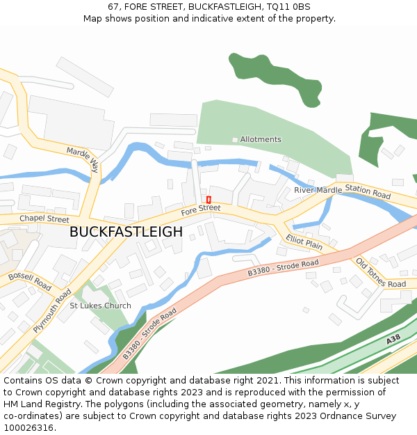 67, FORE STREET, BUCKFASTLEIGH, TQ11 0BS: Location map and indicative extent of plot