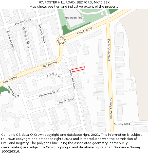 67, FOSTER HILL ROAD, BEDFORD, MK40 2EX: Location map and indicative extent of plot