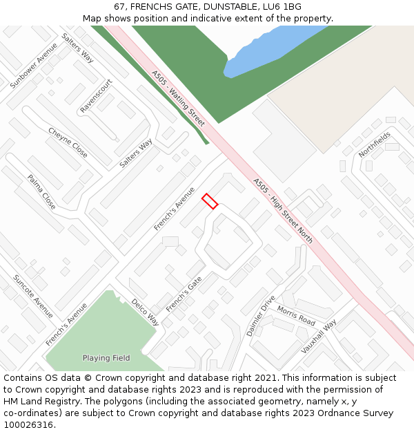 67, FRENCHS GATE, DUNSTABLE, LU6 1BG: Location map and indicative extent of plot