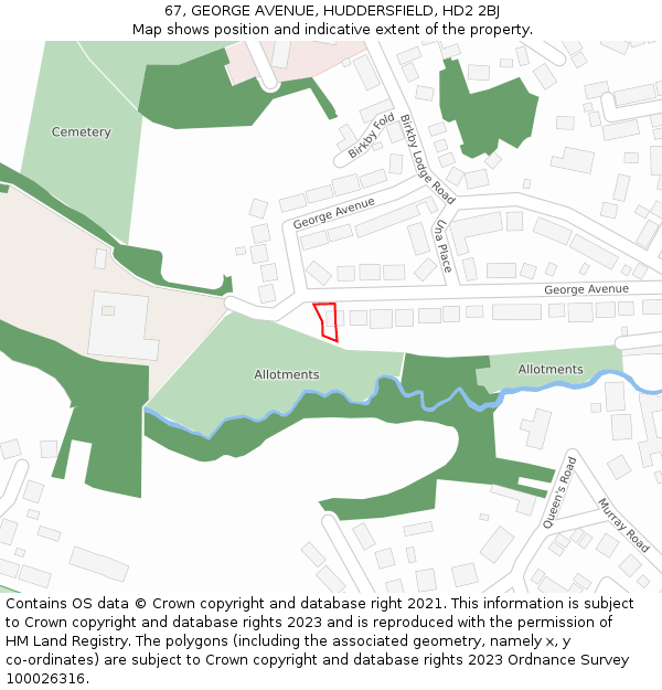 67, GEORGE AVENUE, HUDDERSFIELD, HD2 2BJ: Location map and indicative extent of plot