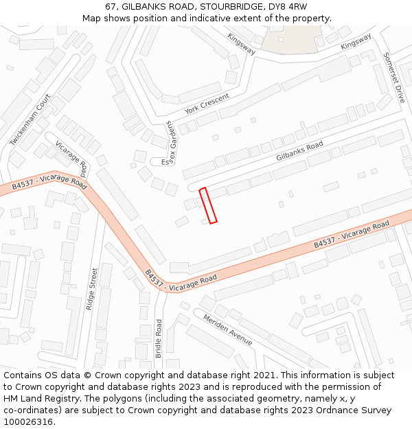 67, GILBANKS ROAD, STOURBRIDGE, DY8 4RW: Location map and indicative extent of plot