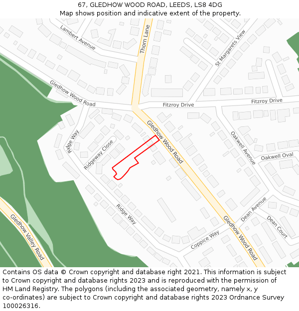 67, GLEDHOW WOOD ROAD, LEEDS, LS8 4DG: Location map and indicative extent of plot