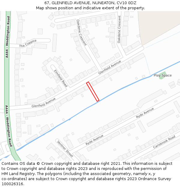 67, GLENFIELD AVENUE, NUNEATON, CV10 0DZ: Location map and indicative extent of plot