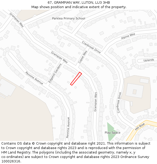 67, GRAMPIAN WAY, LUTON, LU3 3HB: Location map and indicative extent of plot