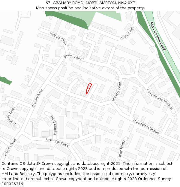 67, GRANARY ROAD, NORTHAMPTON, NN4 0XB: Location map and indicative extent of plot