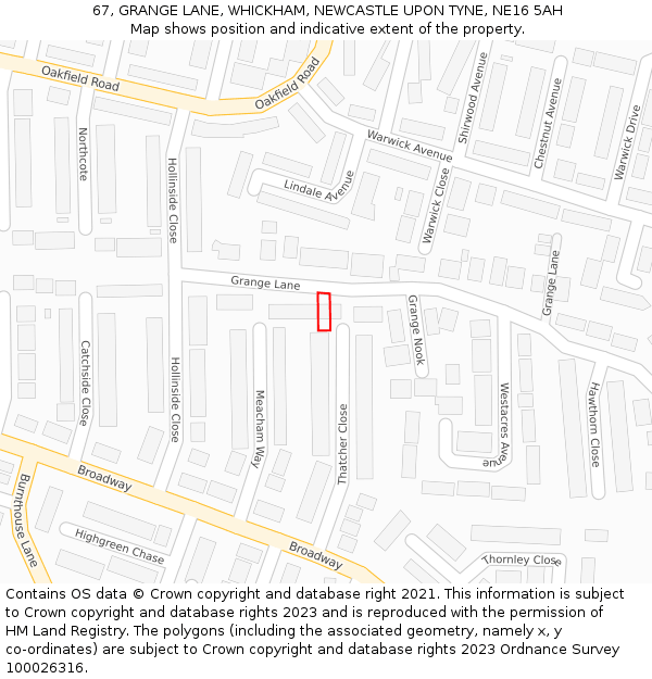 67, GRANGE LANE, WHICKHAM, NEWCASTLE UPON TYNE, NE16 5AH: Location map and indicative extent of plot