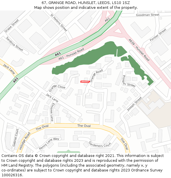 67, GRANGE ROAD, HUNSLET, LEEDS, LS10 1SZ: Location map and indicative extent of plot