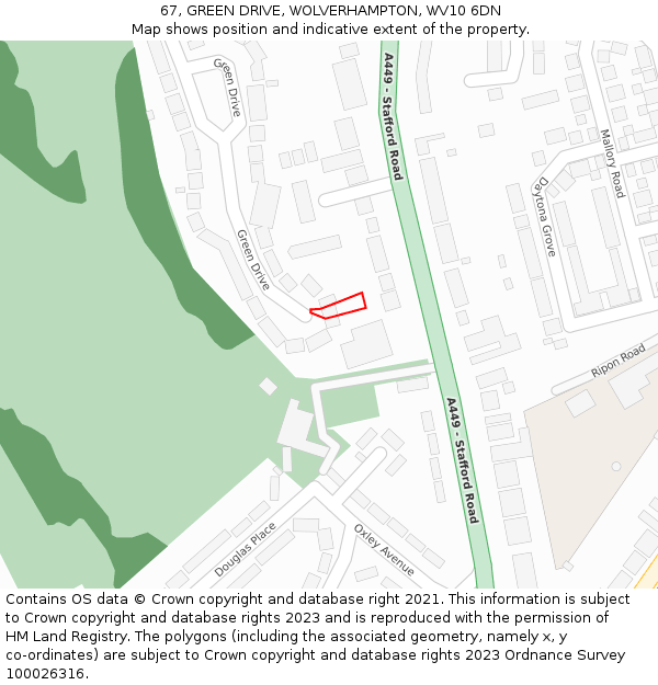 67, GREEN DRIVE, WOLVERHAMPTON, WV10 6DN: Location map and indicative extent of plot