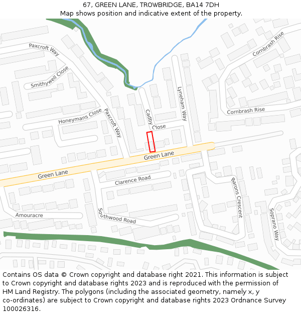 67, GREEN LANE, TROWBRIDGE, BA14 7DH: Location map and indicative extent of plot