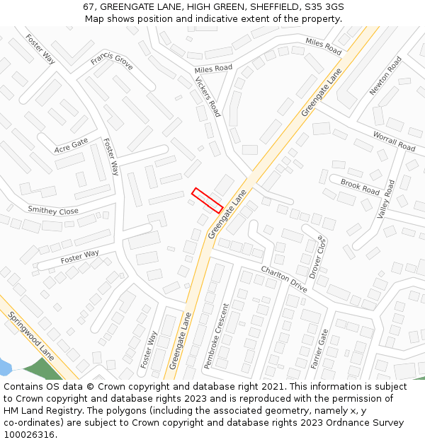 67, GREENGATE LANE, HIGH GREEN, SHEFFIELD, S35 3GS: Location map and indicative extent of plot