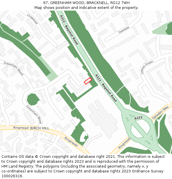 67, GREENHAM WOOD, BRACKNELL, RG12 7WH: Location map and indicative extent of plot