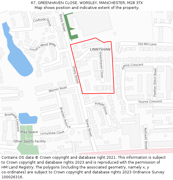 67, GREENHAVEN CLOSE, WORSLEY, MANCHESTER, M28 3TX: Location map and indicative extent of plot