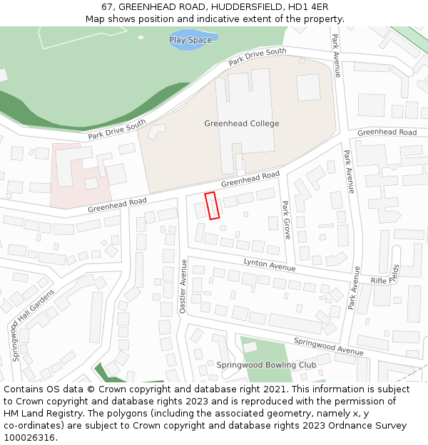 67, GREENHEAD ROAD, HUDDERSFIELD, HD1 4ER: Location map and indicative extent of plot