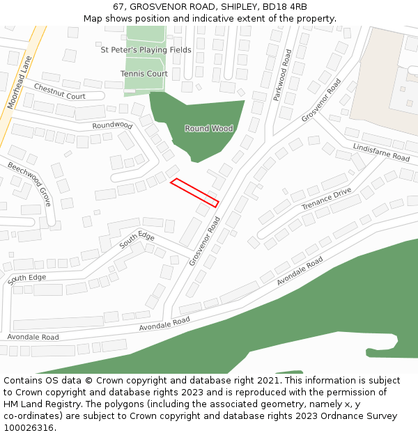 67, GROSVENOR ROAD, SHIPLEY, BD18 4RB: Location map and indicative extent of plot
