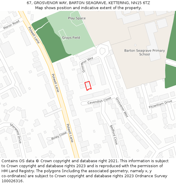 67, GROSVENOR WAY, BARTON SEAGRAVE, KETTERING, NN15 6TZ: Location map and indicative extent of plot