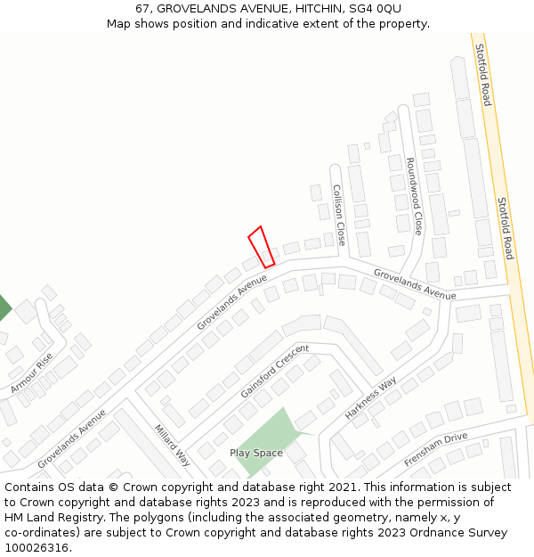 67, GROVELANDS AVENUE, HITCHIN, SG4 0QU: Location map and indicative extent of plot