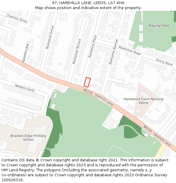 67, HAREHILLS LANE, LEEDS, LS7 4HA: Location map and indicative extent of plot