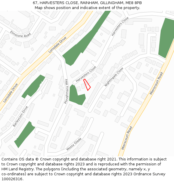 67, HARVESTERS CLOSE, RAINHAM, GILLINGHAM, ME8 8PB: Location map and indicative extent of plot