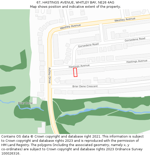 67, HASTINGS AVENUE, WHITLEY BAY, NE26 4AG: Location map and indicative extent of plot
