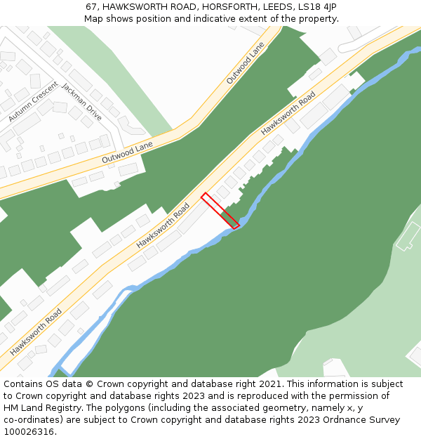 67, HAWKSWORTH ROAD, HORSFORTH, LEEDS, LS18 4JP: Location map and indicative extent of plot