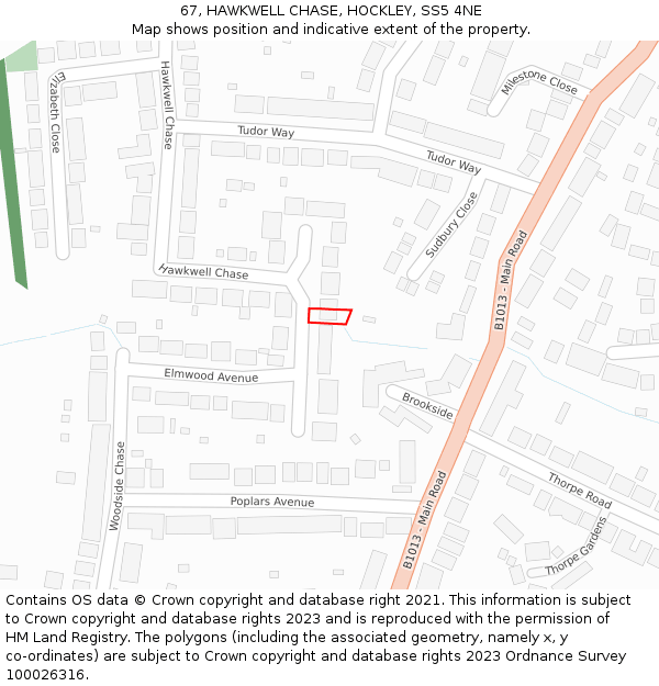 67, HAWKWELL CHASE, HOCKLEY, SS5 4NE: Location map and indicative extent of plot