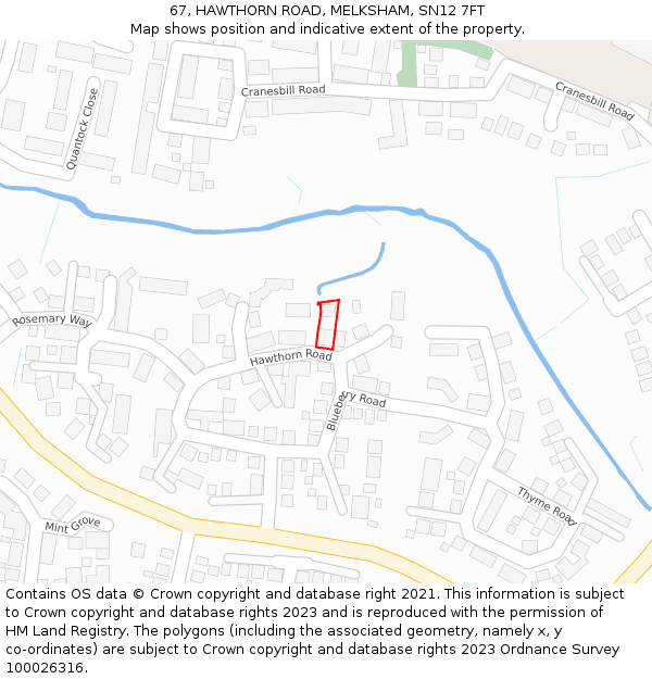 67, HAWTHORN ROAD, MELKSHAM, SN12 7FT: Location map and indicative extent of plot