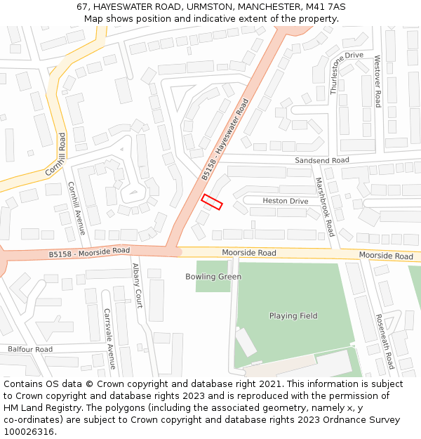 67, HAYESWATER ROAD, URMSTON, MANCHESTER, M41 7AS: Location map and indicative extent of plot