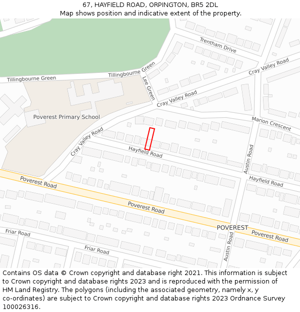 67, HAYFIELD ROAD, ORPINGTON, BR5 2DL: Location map and indicative extent of plot