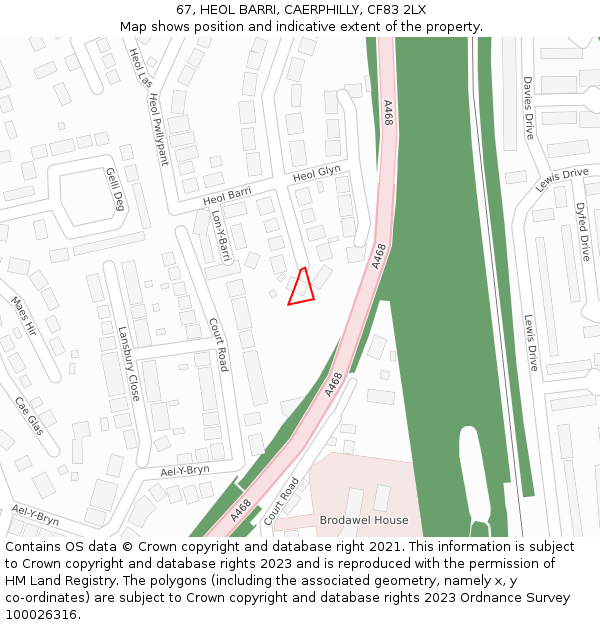 67, HEOL BARRI, CAERPHILLY, CF83 2LX: Location map and indicative extent of plot