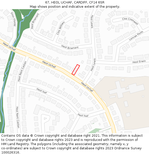 67, HEOL UCHAF, CARDIFF, CF14 6SR: Location map and indicative extent of plot