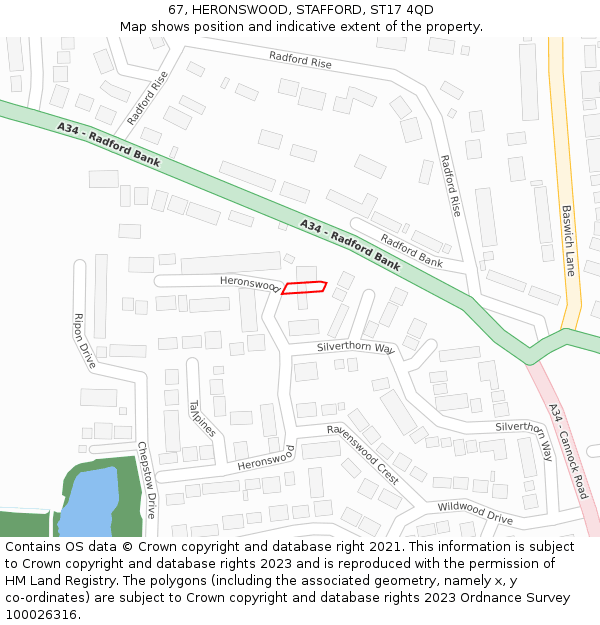 67, HERONSWOOD, STAFFORD, ST17 4QD: Location map and indicative extent of plot