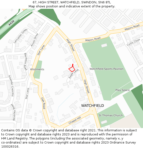 67, HIGH STREET, WATCHFIELD, SWINDON, SN6 8TL: Location map and indicative extent of plot