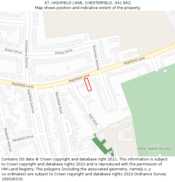 67, HIGHFIELD LANE, CHESTERFIELD, S41 8AZ: Location map and indicative extent of plot