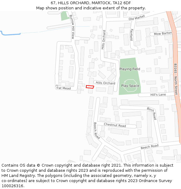 67, HILLS ORCHARD, MARTOCK, TA12 6DF: Location map and indicative extent of plot